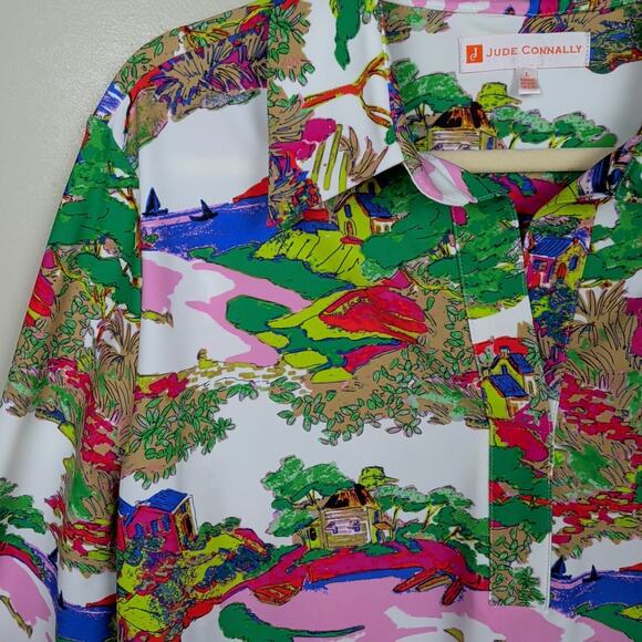 JUDE CONNALLY Hadley Tunic Popover Top Multicolor Print V-Neck Women's Large - Picture 4 of 6